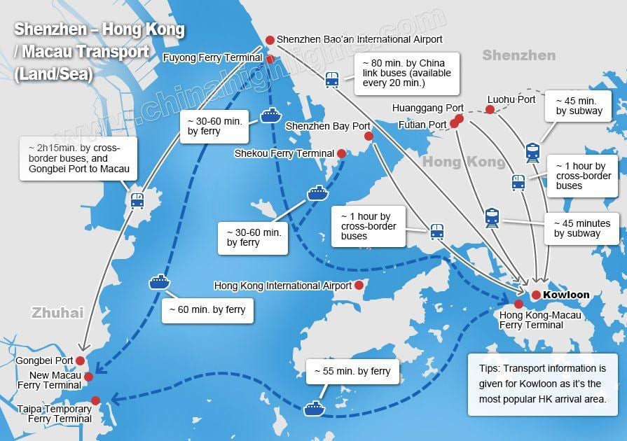 karta Zhuhai trajektnog terminala